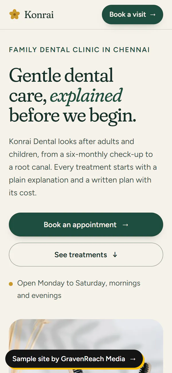 Konrai Dental site on a phone